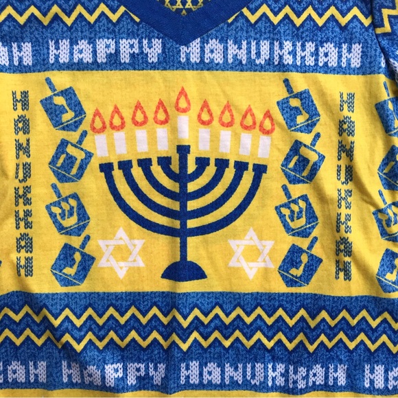 Faux Real Blue Gold Hanukkah Sweater, EUC, M/L - Picture 5 of 10